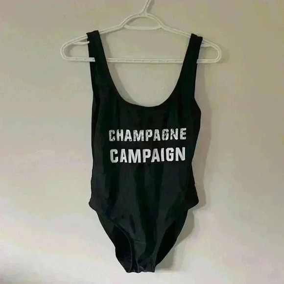 Smooch Luxe “Champagne  Campaign” Black One Piece Swimsuit Size Small - Picture 1 of 4